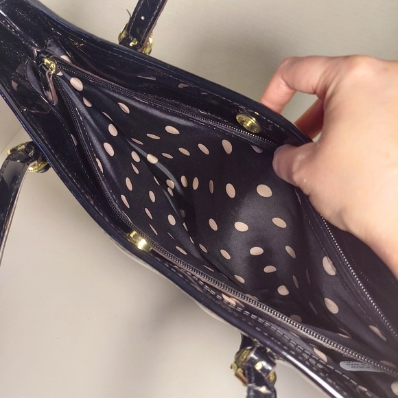 Anne Klein Shoulder Bag Black White Herringbone Textile Patent Leather Purse - Picture 7 of 13